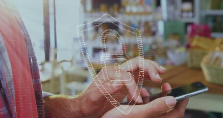 Poster - Animation of padlock over caucasian man using smartphone
