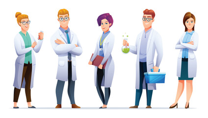 Wall Mural - Group of scientists vector cartoon character