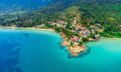 Wall Mural - Beach, small village, turquoise water. Kinira Beach, Thassos, Greece