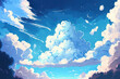 Fancy clouds background with blue summer sky and stars, Animation background, Anime style, created with Generative AI