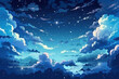 © Nacci - Fancy clouds background with blue summer sky and stars, Animation background, Anime style, created with Generative AI