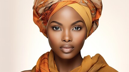 Wall Mural - portrait of elegance: a captivating portrait of a black woman, her beauty enhanced by a vibrant oran