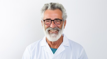 Canvas Print - Smile, senior man and face of doctor. Portrait, glasses and elderly medical professional from Australia with health insurance, healthcare and happy for wellness , generative ai