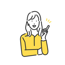 笑顔で指差しをする女性のシンプルな線画イラスト