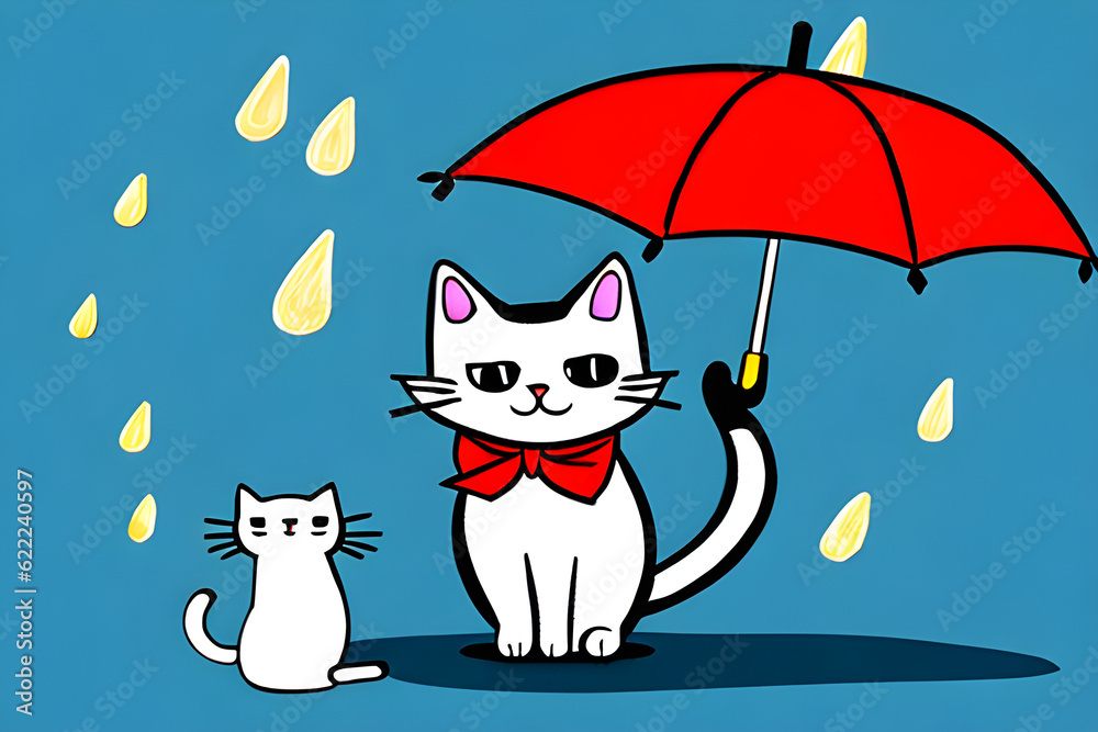 Draw a cat holding an umbrella on a rainy day. Generative AI Stock ...