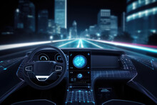 Intelligent Transportation System (IoT) Enabled Smart Car (HUD) Concept With Graphic Sensor, Radar Signal System, And Internet Sensor Link, Generative AI