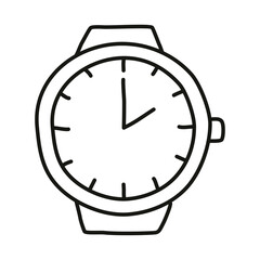 Wall Mural - Doodle watch clock watch icon hand drawn with thin line in minimalistic style. Png clipart isolated on transparent background