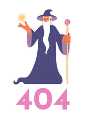 Poster - Enchanter doing magic tricks error 404 flash message. Man skilled in magic. Empty state ui design. Page not found popup cartoon image. Vector flat illustration concept on white background