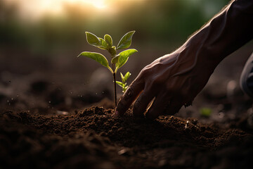 close-up of hands planting tree - AI Generated