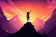 Leinwandbild Motiv happy little girl silhouette stand on o cliff in the mountains illustration Generative AI