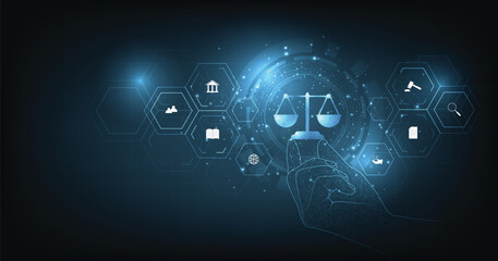 Internet law on a Dark Blue background. Cyber Law as digital legal services Labor law, Lawyer.	