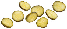 Pickled Cucumber Slices Isolated On White Background