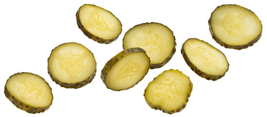Wall Mural - pickled cucumber slices isolated on white background