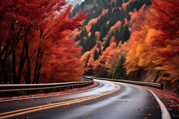 Wall Mural - Photo of. autumn highway red trees