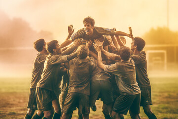 group of football soccer players celebrating a goal team celebration ai generated art