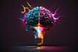 © MochSjamsul - Creative Neon Color Brain Lightbulb On Dark Background