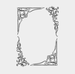 hand drawn vector abstract outline,graphic,line art vintage baroque ornament floral frame in minimal