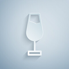 Sticker - Paper cut Wine glass icon isolated on grey background. Wineglass sign. Paper art style. Vector