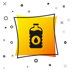 Sticker - Black Bottle of water icon isolated on white background. Soda aqua drink sign. Yellow square button. Vector