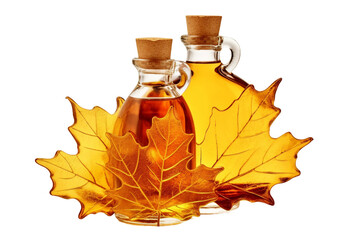Wall Mural - Maple syrup with maple leaves. isolated object, transparent background