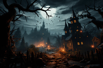 Aufkleber - A creepy cemetery at dusk, with gravestones shrouded in mist and bats flying overhead.  Generative AI technology.