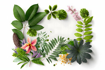 Wall Mural - Fresh Variety Plant Leaves And Flower Isolated In White background