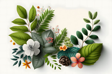 Wall Mural - Fresh Variety Plant Leaves And Flower Isolated In White background