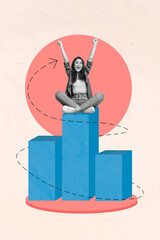 Poster - Photo cartoon comics sketch collage picture of lucky excited lady achieving success rising fists isolated creative background