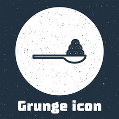 Poster - Grunge line Caviar on a spoon icon isolated on grey background. Monochrome vintage drawing. Vector.