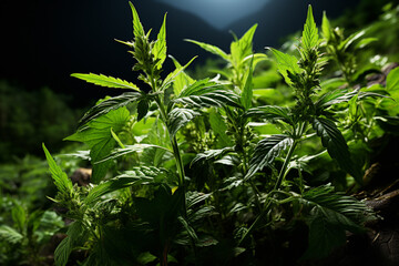 Aufkleber - Ragweed green background  Generative AI technology.