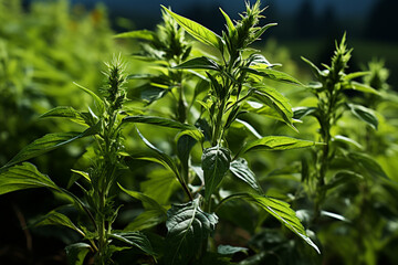 Aufkleber - Ragweed green background  Generative AI technology.