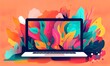 Creative idea on a laptop blooming with colors- ai generated