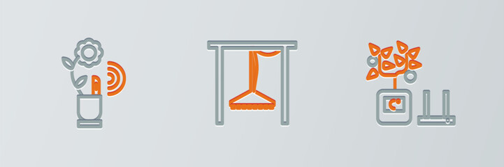 Poster - set line smart farming technology, and automatic irrigation sprinklers icon. vector