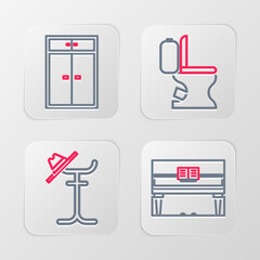 Sticker - Set line Grand piano, Coat stand, Toilet bowl and Wardrobe icon. Vector