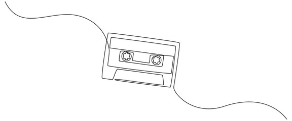 Aufkleber - One continuous line drawing of audio cassette tape. Retro and vintage music and mixtape concept in simple linear style. Editable stroke. Doodle Vector illustration