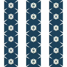 Mesmerizing Fabric Pattern In Blue And White, Boasting An Art Deco Influence With Geometric Shapes And A Striking Border Design.
