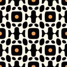 Striking Black And White Pattern Adorned With Vibrant Orange Dots An Abstract And Art Deco Inspired Motif Creating A Mesmerizing Repeating Pattern.