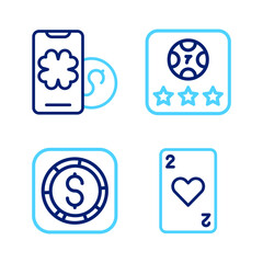 Poster - Set line Playing card with heart, Coin money dollar, Online poker table game and icon. Vector