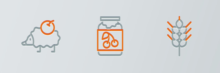 Poster - Set line Wheat, Hedgehog and Jam jar icon. Vector