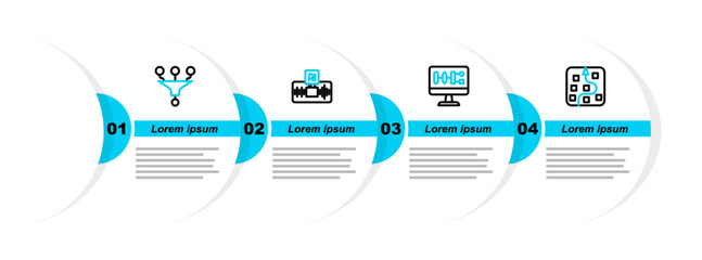 Set line Neural network, Algorithm, Artificial intelligence AI and Funnel filter icon. Vector