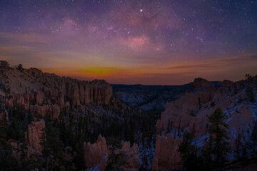 Wall Mural - Landscape view of mountains with Milky Way galaxy,