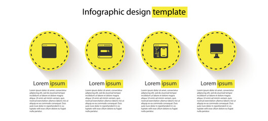 Set Browser window, Search engine, Software and Computer monitor screen. Business infographic template. Vector