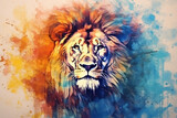 Fototapeta Dziecięca - watercolor style painting of the shape of a lion