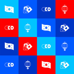 Poster - Set South Korea flag, Lock with heart, Sushi and Korean lantern icon. Vector