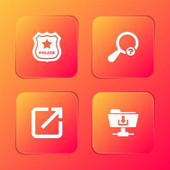 Poster - Set Police badge, Unknown search, Open in new window and FTP folder download icon. Vector