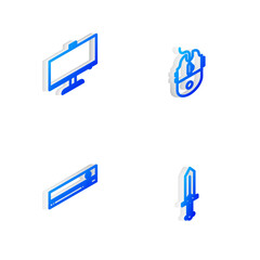 Poster - Set Isometric line Computer mouse gaming, monitor, Video game console and Sword for icon. Vector