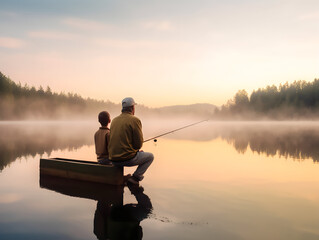 fishing at sunset