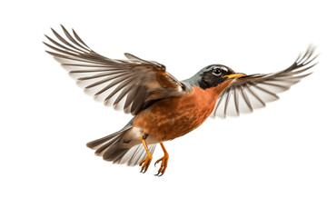isolated american robin bird in flight macro .generative ai