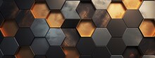 Abstract Futuristic Luxurious Digital Geometric Technology Hexagon Background Banner Illustration 3d - Glowing Gold, Brown, Gray And Black Hexagonal 3d Shape Texture Wall (Generative Ai)