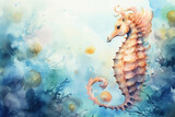 Fototapeta  - watercolor style painting of the shape of a sea horse